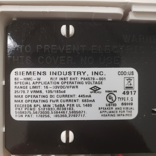 Siemens Part# 500-636028 SE-HMC-W Speaker Multi-candela White - Picture 2 of 2