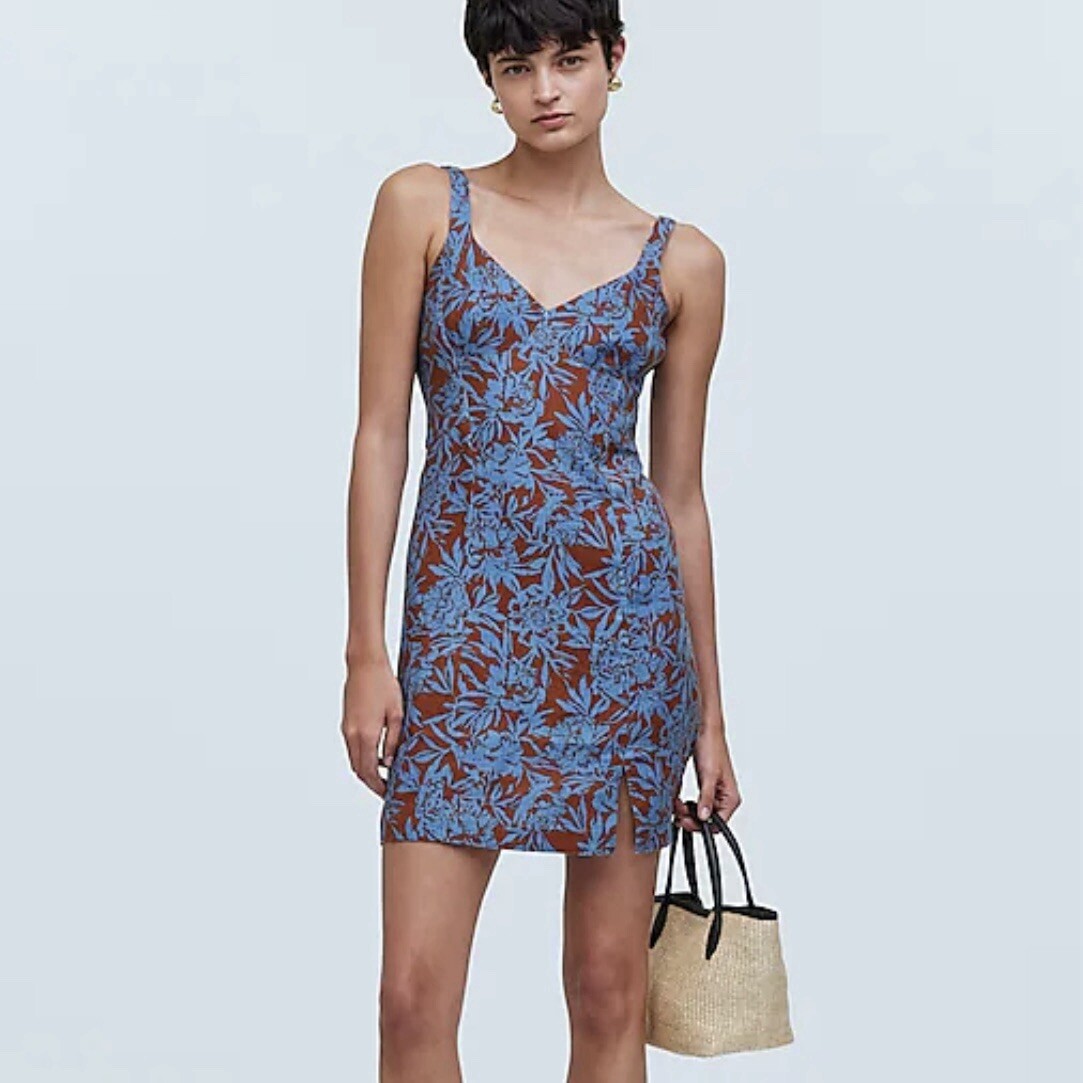white christmas dresses Madewell Women Navy Blue Daisy Floral Button Up Short Tie Sleeve Mini – Brie