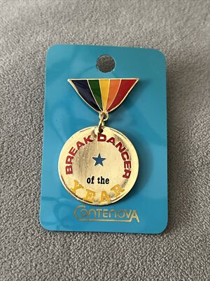 BREAKDANCER OF THE YEAR pin Pinback Vintage 80s Contenova Rainbow Award HIP HOP