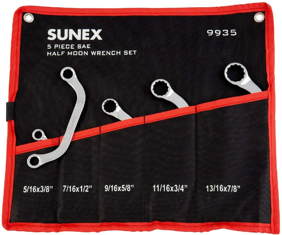 Standard SAE Half Moon Wrench Set Auto Repair 9/16 1/2 5/8 3/4 Hard to Reach Kit - Image 2 of 3