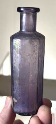 NICE AMETHYST COLORED OPEN PONTIL MEDICINE BOTTLE PANELED 1850'S ERA DUG L@@K