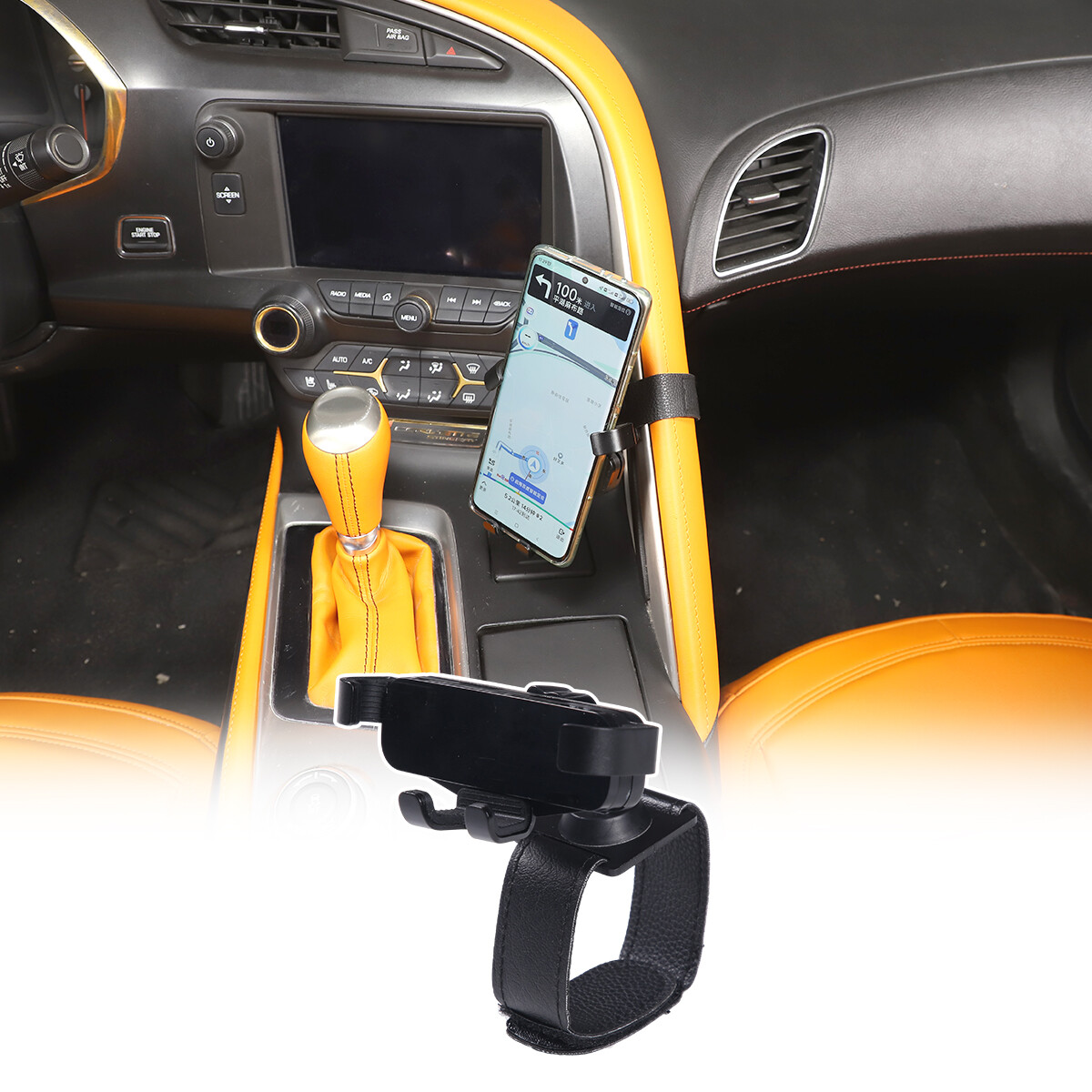 Center Console Gear Side Handle Mobile Phone Bracket For Corvette C7 2014-2019