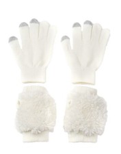  NEW Girls Winter 2-Piece Texting Gloves  Fingerless Faux Fur Handwarmers S 4-7