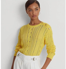 Lauren Ralph Lauren Womens Aran-Knit Cotton Long Sweater Yellow /NavySize S