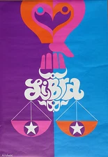 Libra.  Vintage 1969 Psychedelic Zodiac Horoscope Astrology Poster, Simboli