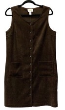 Vintage Talbots Brown Faux Suede Sleeveless MIDI Sheath Dress Womens 10 Petite