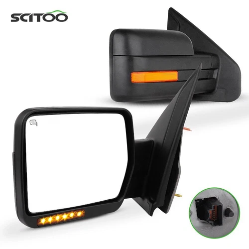 Pair For 2007-2014 Ford F150 Power Heated Turn Signal Puddle Light Tow Mirrors