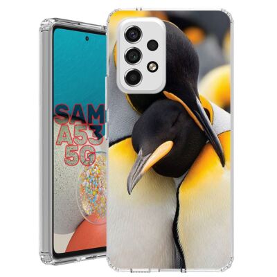 For Samsung Galaxy A23 5g A52 A53 TPU Case Cover+Glass(Penguin Couple) 