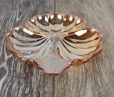 Jeannette Marigold Carnival Glass Clover 3 Part Candy Dish Doric Pattern 1950s
