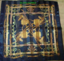 BLACK  GOLD BORDER POLYESTER SCARF SARONG WRAP Approx 40" x40" HEAD HAIR WRAP