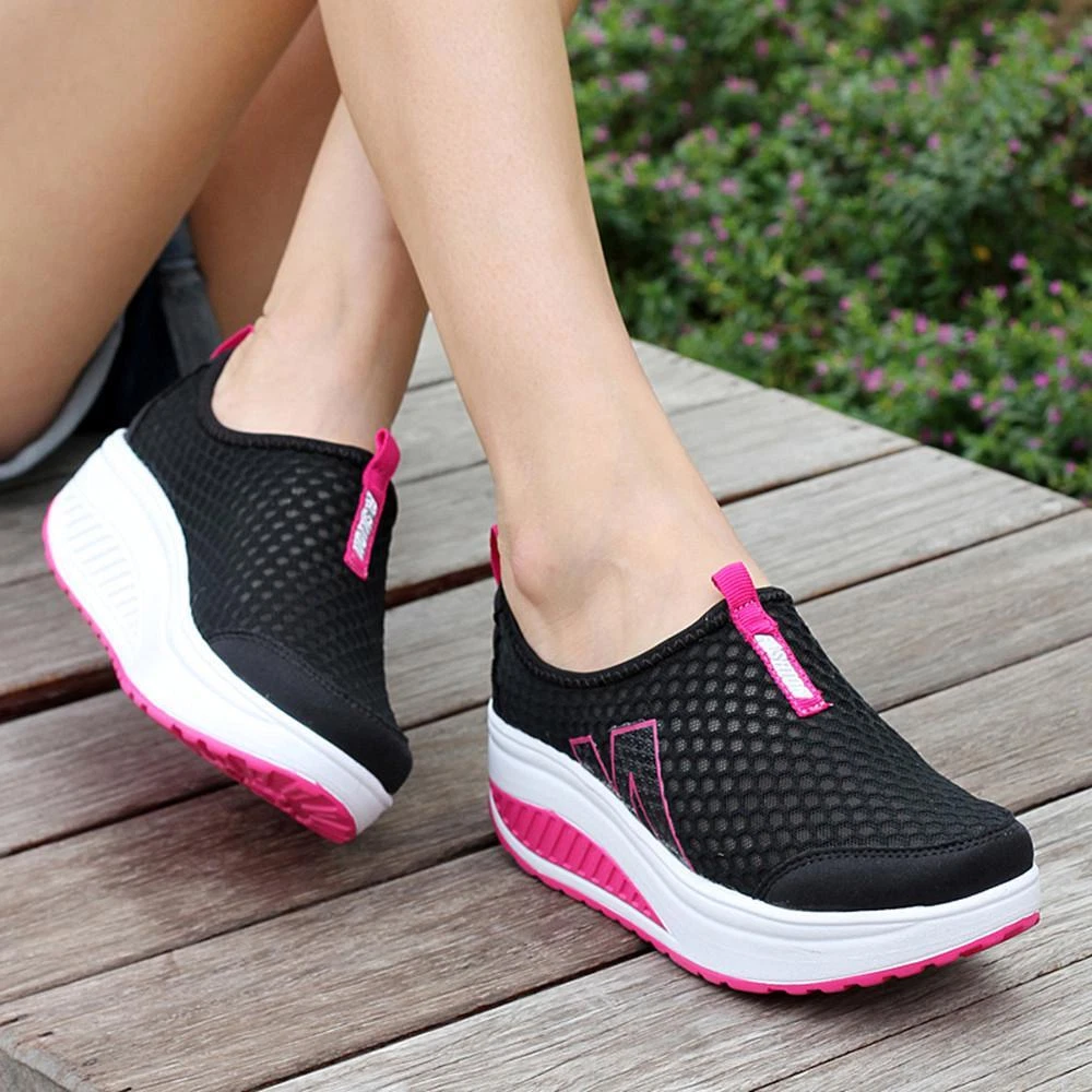 sed Contador Frente al mar Zapatillas Plataforma de Mujer, Tenis Tacon Alto para Mujer Malla, Negro,  Rosado | eBay