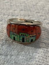 Gorgeous Vintage Navajo Style Sterling Silver Multicolored Ring Size 8