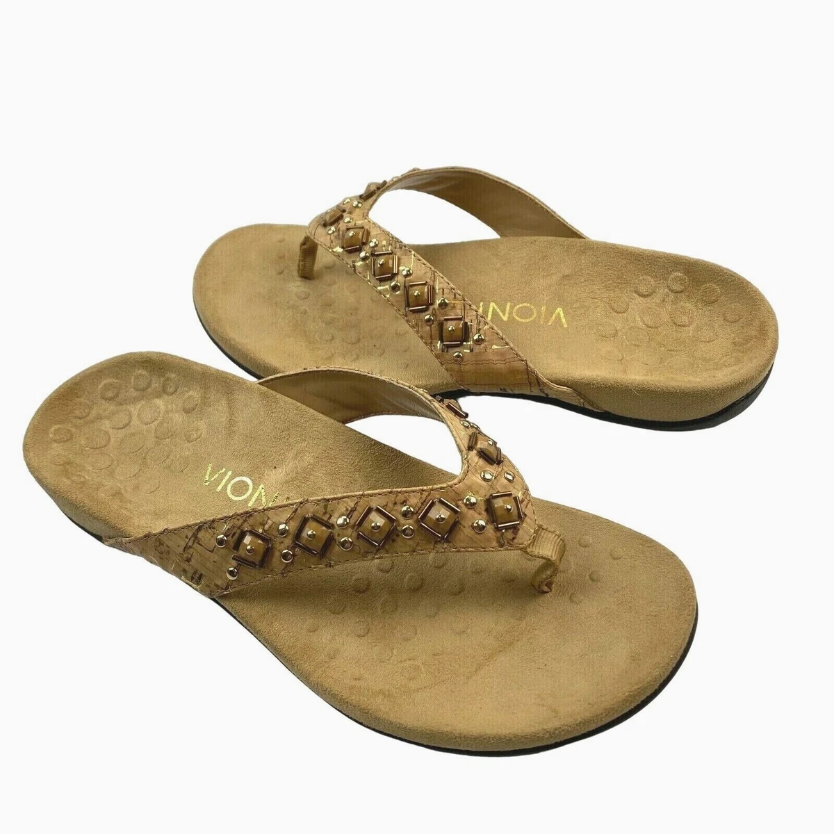 VIONIC Floriana Thong Sandals Size 6 UK 4 Gold Cork Slip On