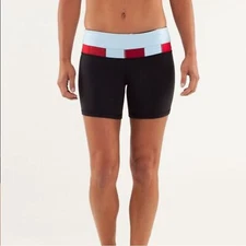 Lululemon Reverse Groove Short Black Emboss Caspian Blue Biker Shorts Size 8