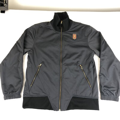 Reversible Nike Jacket w/ Nike Running Logo & Swoosh Logo Mens Sz L Gray / Black