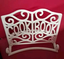 BEAUTIFUL WHITE CAST IRON COOKBOOK BIBLE IPAD COUNTERTOP BOOK HOLDER STAND 