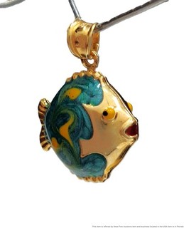 Skurril Emaille blau gelb rot Emaille 14k Gold Fisch Charm Anhänger