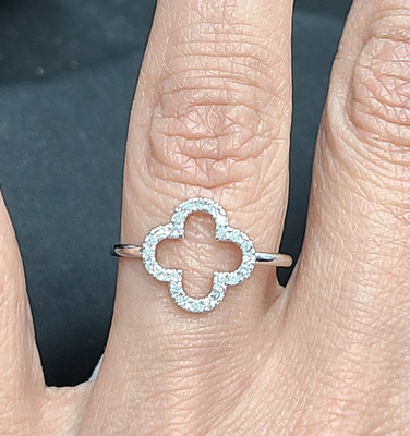ANGEBOT! 0,15 KT NATÜRLICHE ECHTE DIAMANTEN KLEEBLATT BLUME DAMEN RING 14 K WEISSGOLD