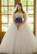 David s Bridal Wedding Dress Size 14 White Sparkle Prof cleaned sealed