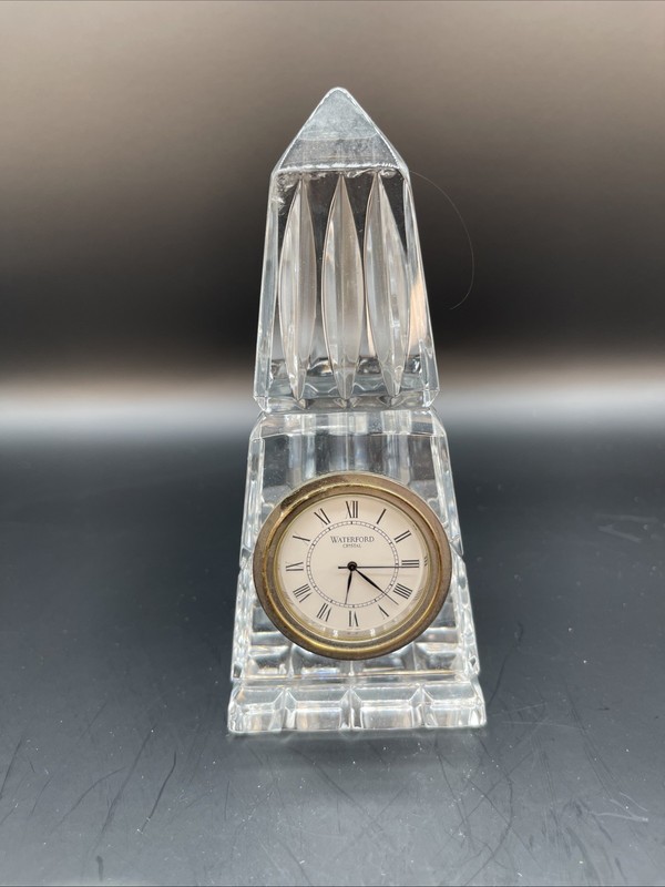 Vintage Waterford Crystal Obelisk Pyramid Miniature Desk Clock Estate 2001