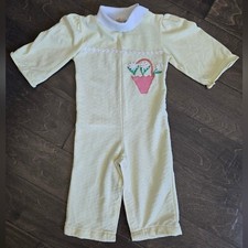 Vintage Floral Baby Romper Size 24 Months Daisy Applique 1970s