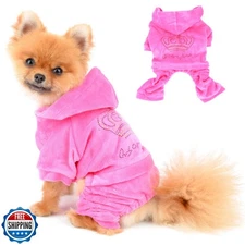 SEIMAI Dog Hoodies Jumpsuit for Small Dog Cat Puppy Rhinestone Crown Soft Vel