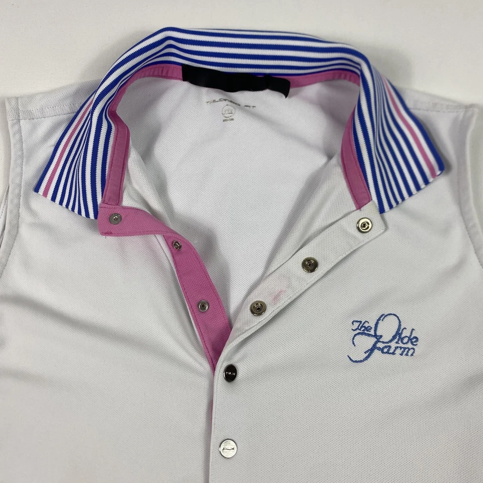 Camisa Polo RLX Ralph Lauren Para Mujer Mediana Blanca Sin Mangas Golf Tapeta a Presión Foto 3 de 4