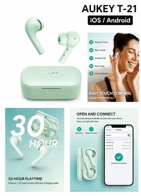Aukey Wireless Earbuds EP-T21S for iPhone/Android True Wireless Water Resistant