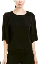 Halston Heritage Women's Top Size 8 Embellished Neckline Black Blouse #C