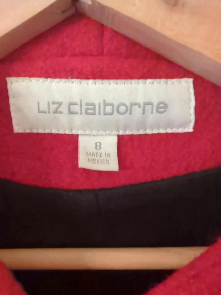 Abrigo vintage Y2K Liz Claiborne lana con capucha guisante talla 8 rojo tomate  Foto 2 de 4