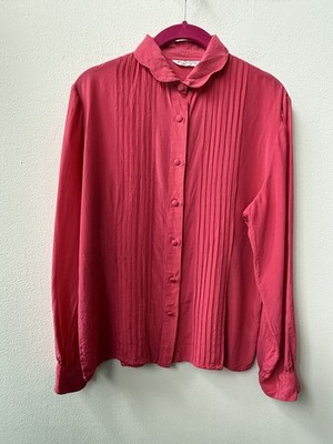 Diana Bentall's Vintage 100% Silk Pintuck Blouse Red Size L
