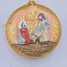 Hand Blown Glass Christmas Ornament Nativity Manger Scene Mary Jesus Joseph 3.75