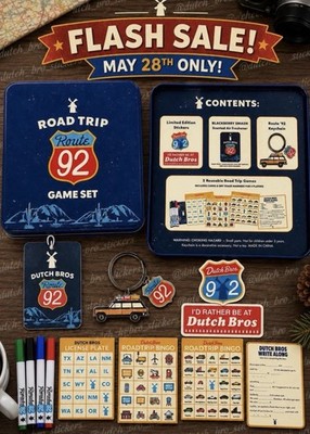 DUTCH BROS MAY 28 2026 ROAD TRIP 92 GAME SET 5 Reusable Games/keychains PRESALE