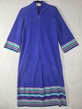 Vtg Vanity Fair Housecoat Robe 10 Blue Velour Bell Sleeve Lounge Retro Grandma