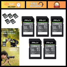 PNY 32GB Elite Class 10 U1 V10 SDHC Flash Memory Card - 100MB/s Read, Class 10,