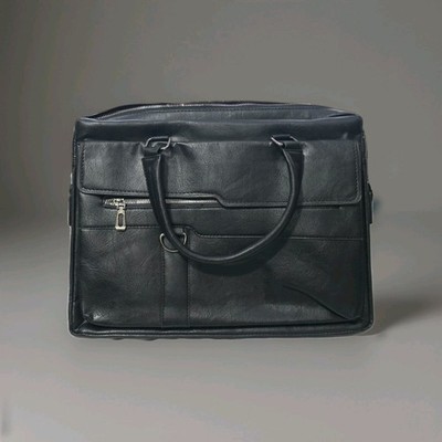 Black Genuine Leather Brief Case Soft Shell 15'' Lap Top Convert HandShoulder NWT