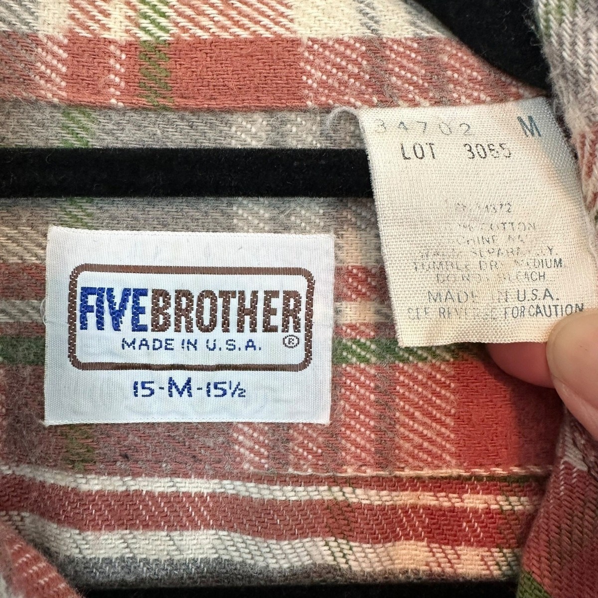 Five Brother USA Flannel Shirt M 15-15.5 70s 80s Plaid Workwear