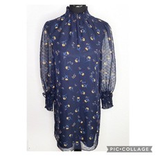 Draper James navy blue floral sheer overlay swiss dot dress size Extra Small XS
