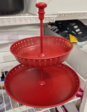 IKEA GARNERA Steel Serving Stand 2 Tiers Red Spring Tulips Design 13" New