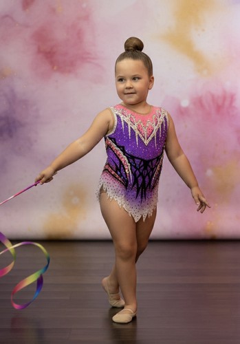 Girls' rhythmic Gymnastic Leotard with Rhinestones.