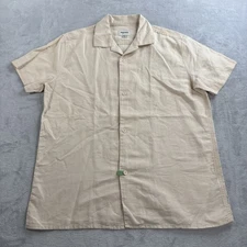 Rhythm Shirt Mens XL Short Sleeve Button Up Camp Collar Beige Linen Blend