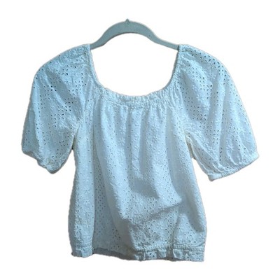Crewcuts Eyelet Top White Girls Sz XL 12-14 Cottagecore Puff Sleeve Coquette