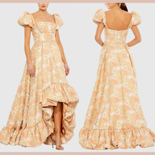 NWT MAC DUGGAL [ 12 ] 68276 Floral Print Puff Sleeve High Low Brocade Gown S1959