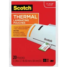 Scotch Thermal Laminating Pouches: 2.3 in. x 3.7 in. (Clear) *20-pack
