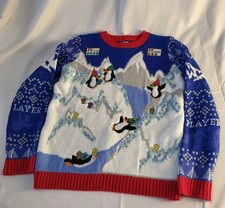 Holiday Time Kids Size Large 10-12 Christmas Sweater Presents Penguin Game
