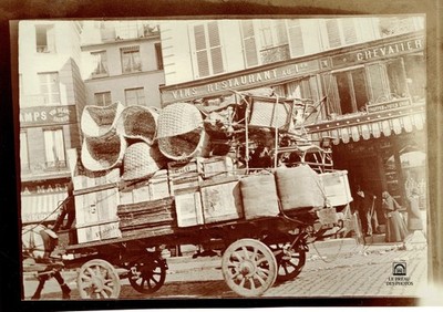 FRANKREICH um 1905 Charette Tierzug Korbtransport Paris