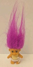 Vintage Russ Troll Baby w/ Diaper  Bib SMALL 1990s Toys Troll Doll BIN 3" Pink