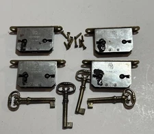 Set Of Four Antique Mortise Locks Each With A Skeleton Key Made in Germany