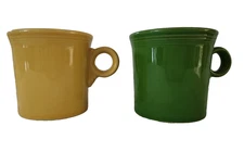 2 Fiesta Ware Coffee Cups Mugs O Ring Handle Homer Laughlin HLC Yellow & Green