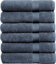 Pleasant Home Bath Towels Set of 6 24  X 50   100 Cotton, Navy  515 GSM  Lig